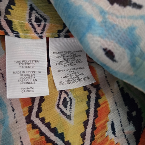 Jones New York Southwestern Aztec Print Roll Tab Sleeve Sheer Blouse 1X - Picture 3 of 6